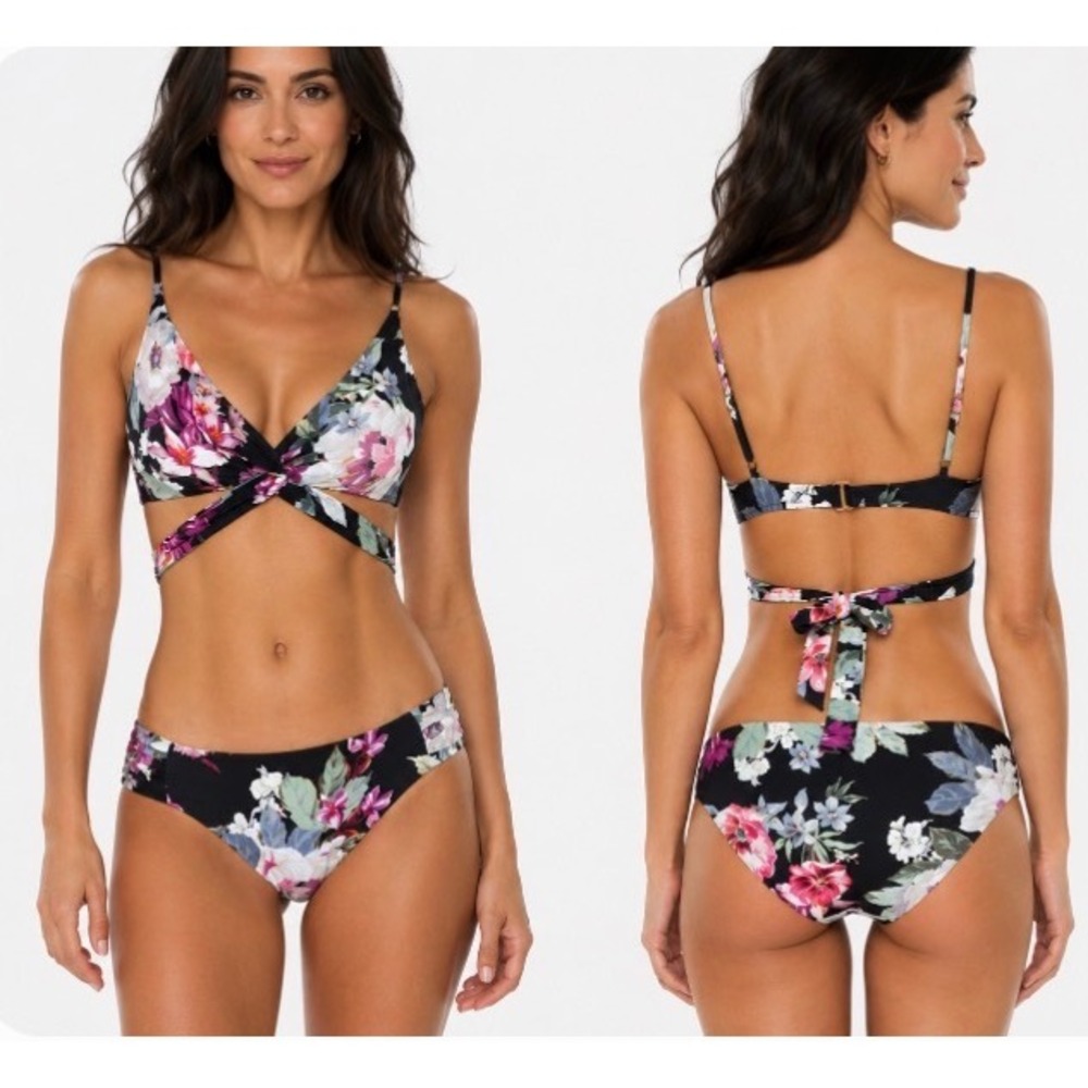 Becca by Rebecca Virtue Floral Hipster Bikini Bottoms Spring Fling rouched